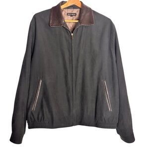 VTG Robert Comstock Men's Endurance Black Jacket with Brown Leather Collar LG